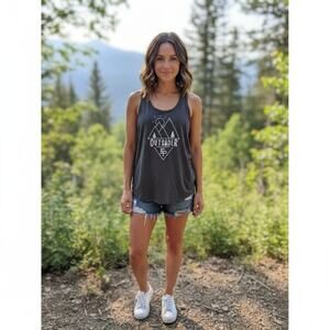 Flex it Pink “Outsider” Graphic Racerback Tank Top Gray Women’s Size Loved